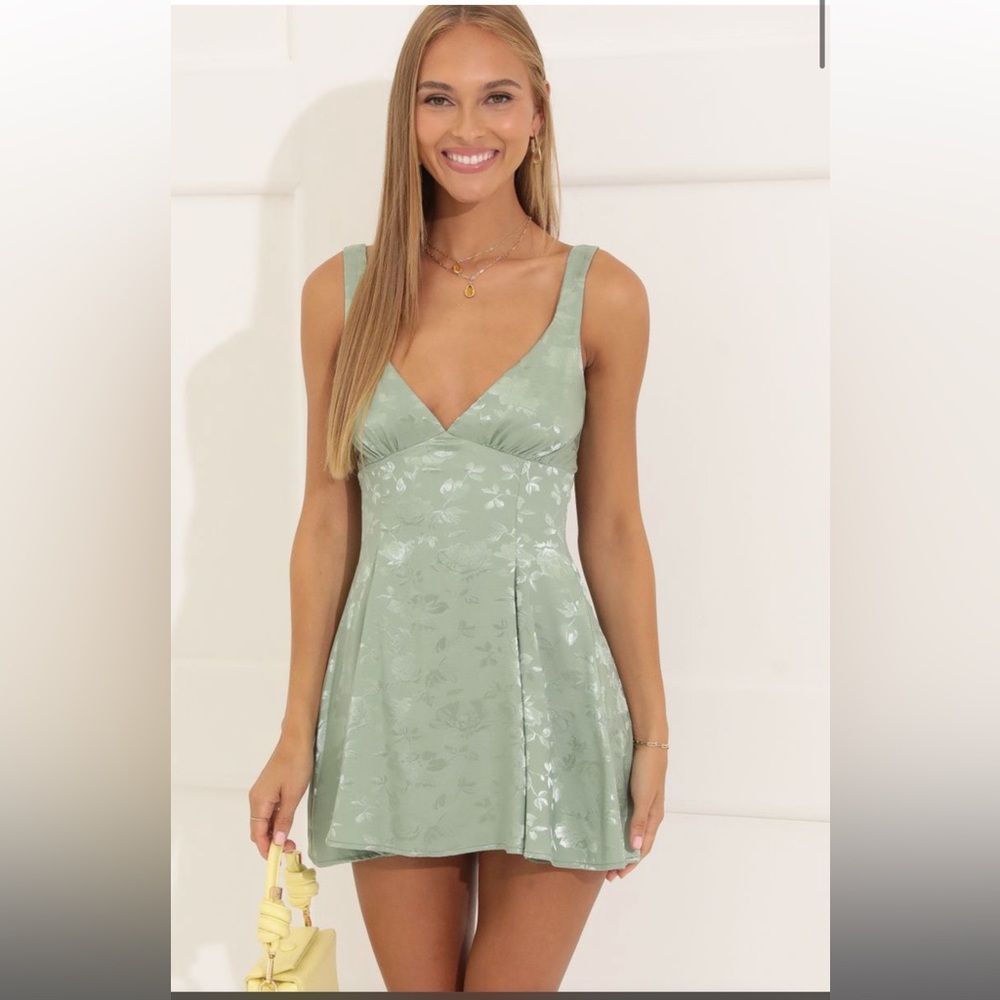LUCY IN THE SKY SAGE GREEN JACQUARD MINI DRESS SIZE M